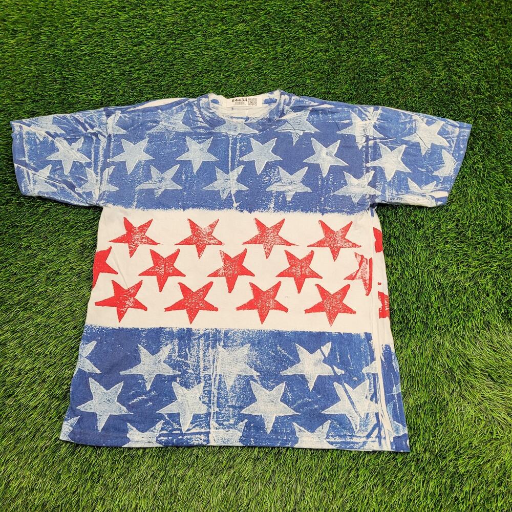 Vintage 80s American Flag Stars AOP Shirt Large 22x27 Crop